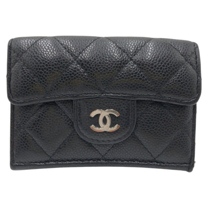 CHANEL Tri-fold wallet leather Black black Tri-fold wallet Compact wallet Matrasse COCO Mark Women