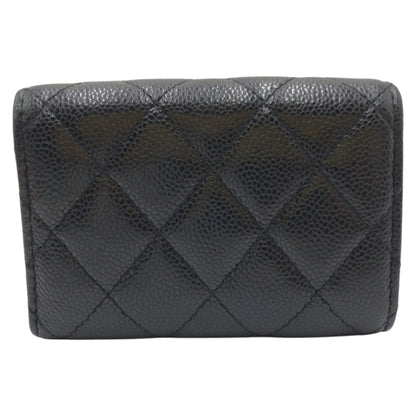 CHANEL Tri-fold wallet leather Black black Tri-fold wallet Compact wallet Matrasse COCO Mark Women