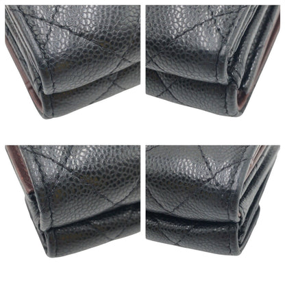CHANEL Tri-fold wallet leather Black black Tri-fold wallet Compact wallet Matrasse COCO Mark Women