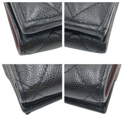 CHANEL Tri-fold wallet leather Black black Tri-fold wallet Compact wallet Matrasse COCO Mark Women