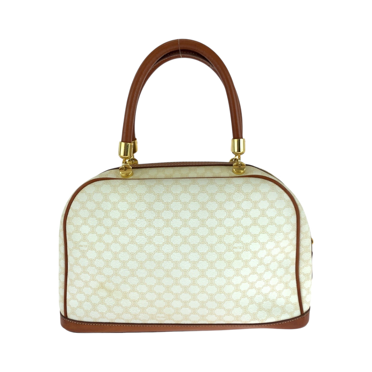 CELINE Handbag PVC White Brown Gold Metal Handbags Mini Boston Duffel bag Macadam Women