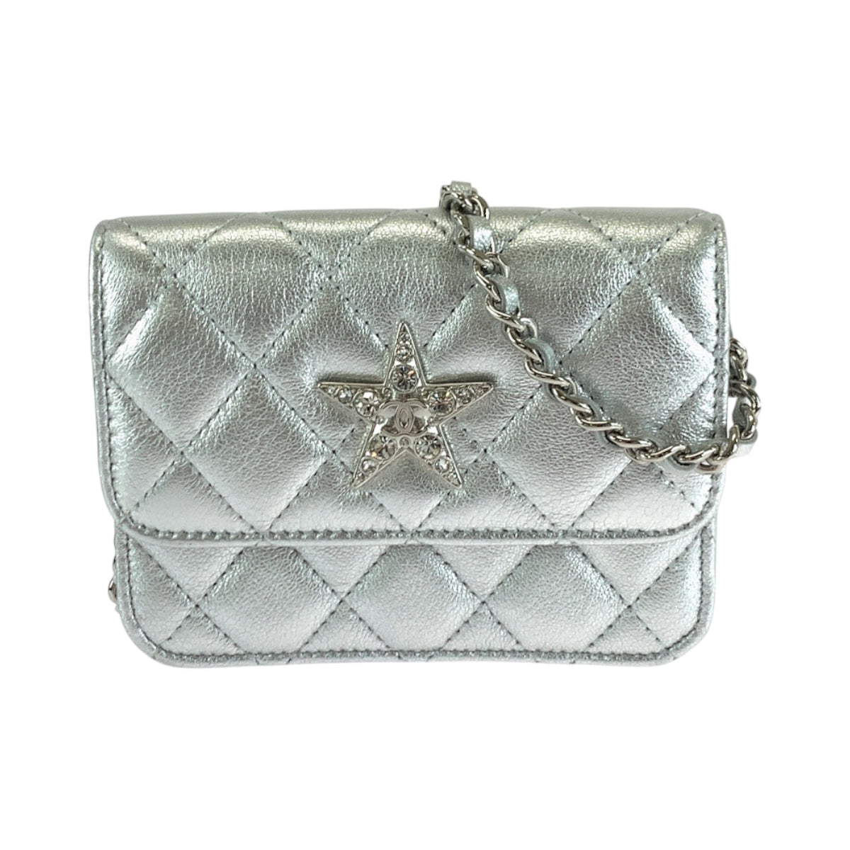 CHANEL Shoulder Bag Lambskin, Rhinestone Silver SilverMetal ChainShoulder Bag Matrasse COCO Mark Star Women