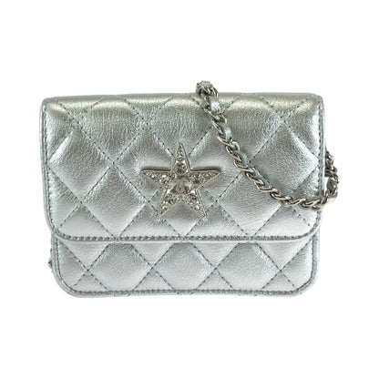 CHANEL Shoulder Bag Lambskin, Rhinestone Silver SilverMetal ChainShoulder Bag Matrasse COCO Mark Star Women