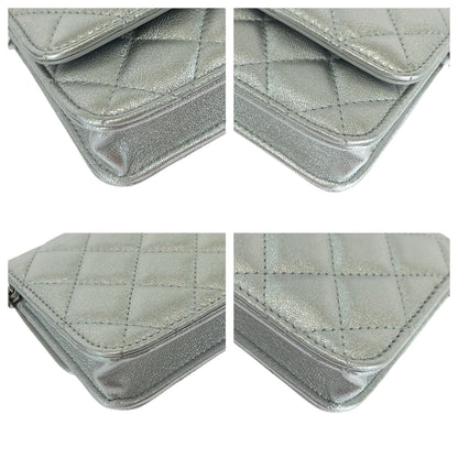 CHANEL Shoulder Bag Lambskin, Rhinestone Silver SilverMetal ChainShoulder Bag Matrasse COCO Mark Star Women