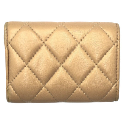 CHANEL Tri-fold wallet leather gold Tri-fold wallet Compact wallet Matrasse COCO Mark Women