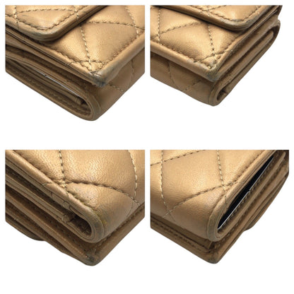 CHANEL Tri-fold wallet leather gold Tri-fold wallet Compact wallet Matrasse COCO Mark Women