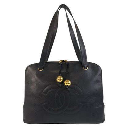 CHANEL Tote Bag Caviar skin Black GoldMetal Tote Bag Shoulder Bag COCO Mark Women