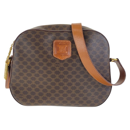 CELINE Shoulder Bag PVC, Leather Brown Gold Metal Crossbody Shoulder Bag Pochette Macadam Women