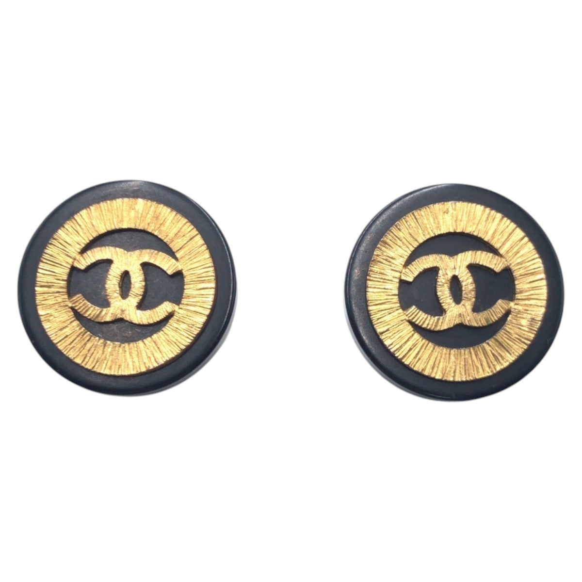 CHANEL Earring Plastic, Metal black black gold 1993 COCO Mark Women