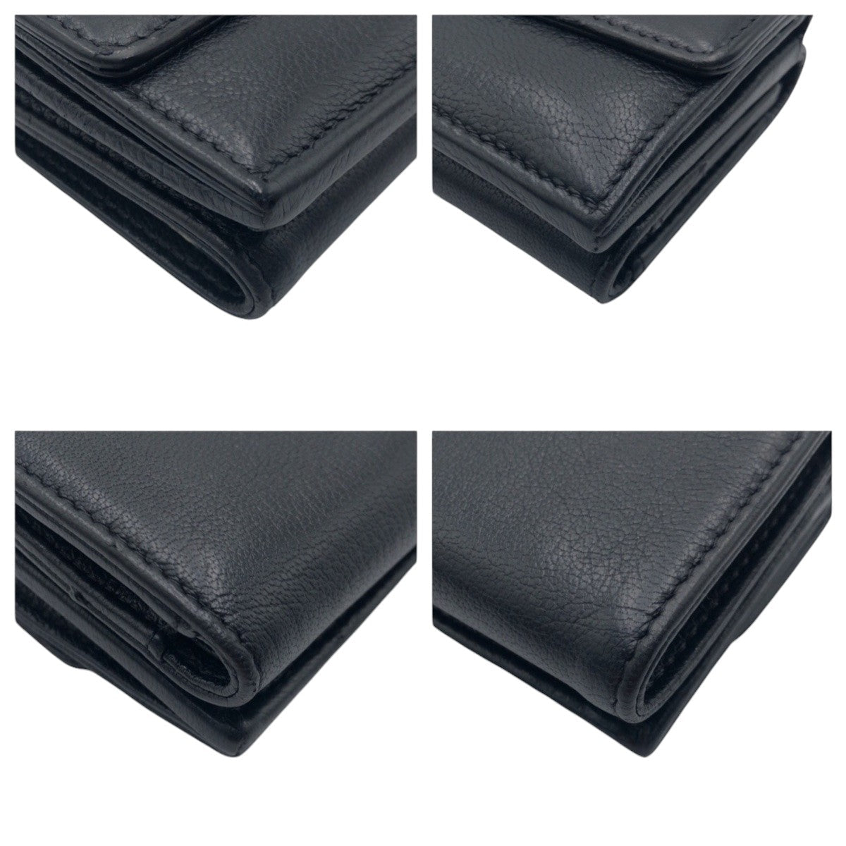 CHANEL Tri-fold wallet leather black black silver Tri-fold wallet Compact wallet COCO Mark Women