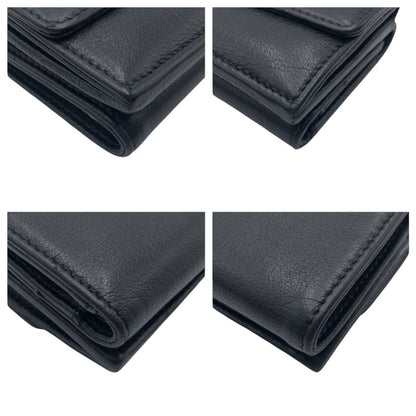 CHANEL Tri-fold wallet leather black black silver Tri-fold wallet Compact wallet COCO Mark Women