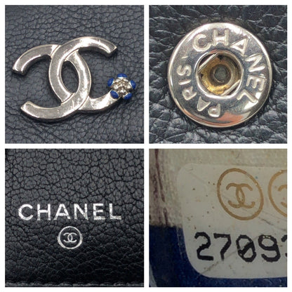 CHANEL Tri-fold wallet leather black black silver Tri-fold wallet Compact wallet COCO Mark Women