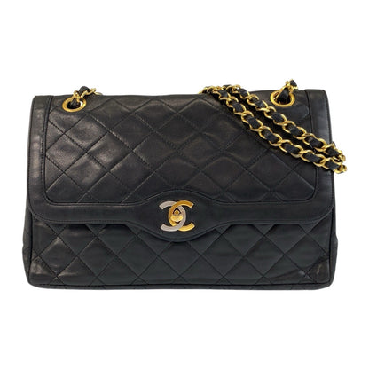 CHANEL Shoulder Bag lambskin Black GoldMetal ChainShoulder Bag Paris limited Matrasse Double flap COCO Mark turn lock Women