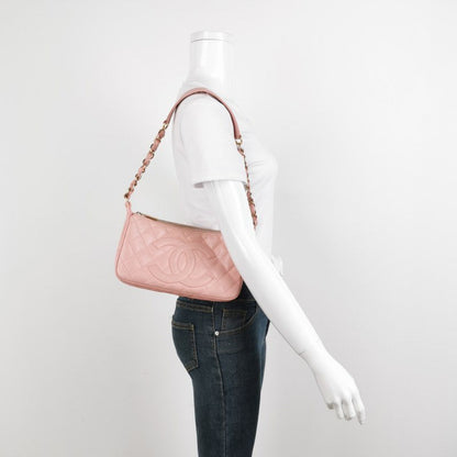 Chanel Clutch Shoulder Bag Pink Caviar Leather Gold Hardware