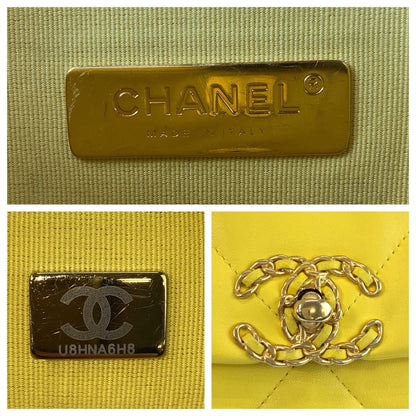 CHANEL Shoulder Bag lambskin Yellow Gold Metal ChainShoulder Bag Matrasse 19 COCO Mark Turnlock Women