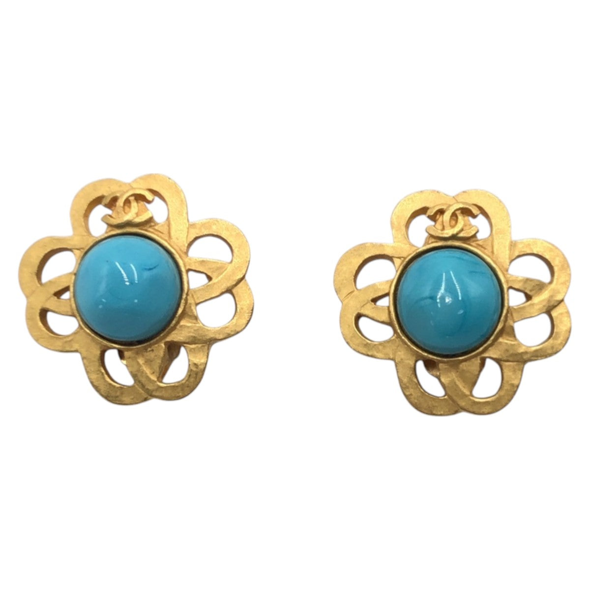CHANEL Earring 95P metal Gold Turquoise Gripoa COCO Mark