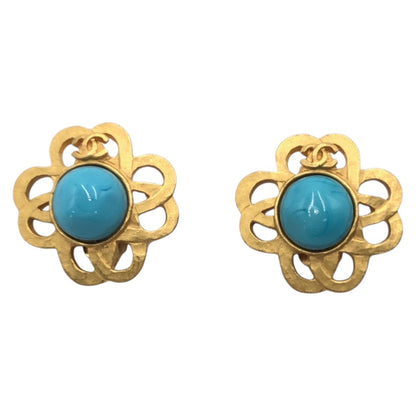 CHANEL Earring 95P metal Gold Turquoise Gripoa COCO Mark