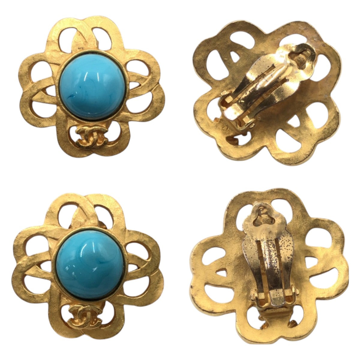 CHANEL Earring 95P metal Gold Turquoise Gripoa COCO Mark