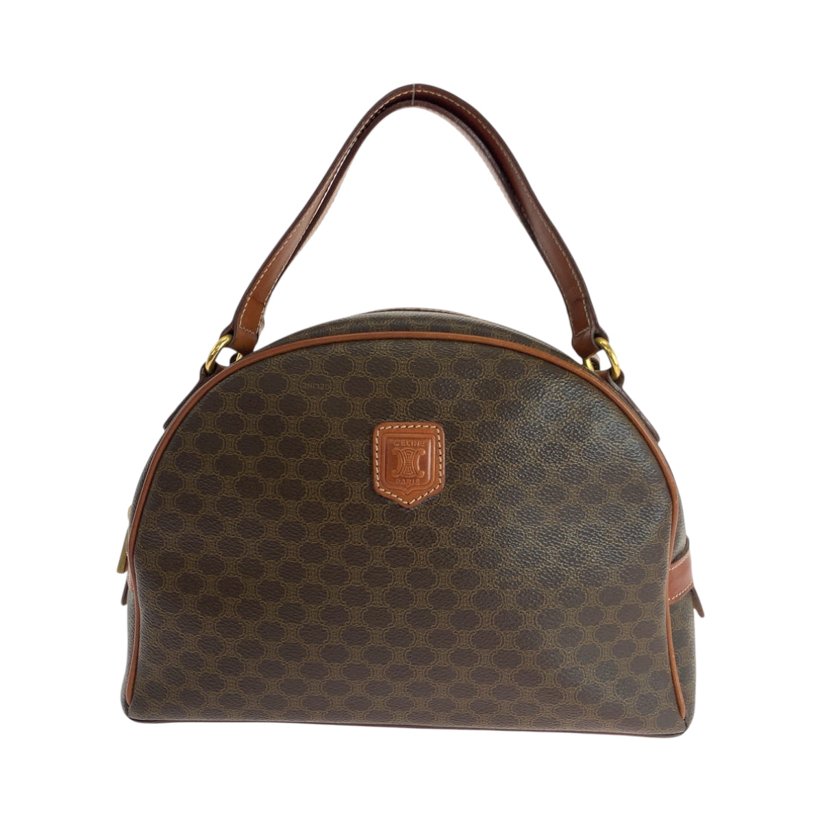 CELINE Handbag PVC, Leather Brown Gold Metal Handbag Vanity Bag Mini Boston Duffel Bag Macadam Women