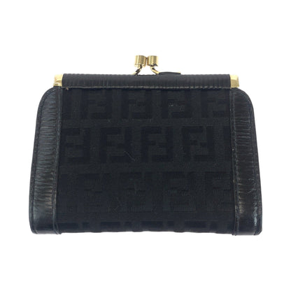 FENDI Coin case canvas Black GoldMetal Coin case compact wallet Zucca Women