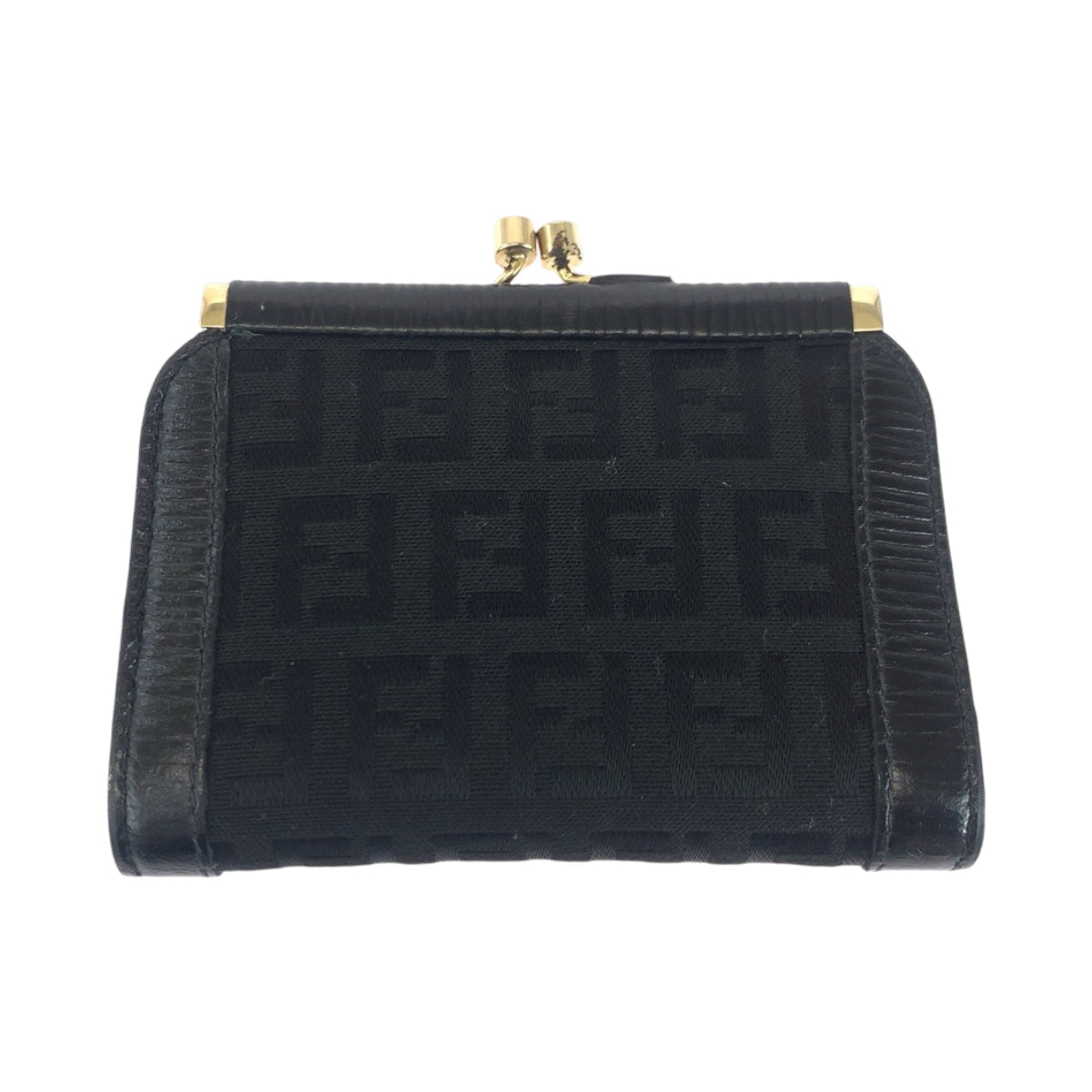 FENDI Coin case canvas Black GoldMetal Coin case compact wallet Zucca Women