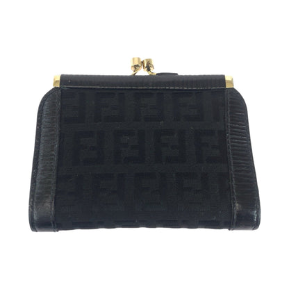 FENDI Coin case canvas Black GoldMetal Coin case compact wallet Zucca Women