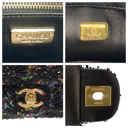 CHANEL Shoulder Bag lambskin Black Multicolor Gold Metal ChainShoulder Bag COCO Mark Turnlock Sequins Women