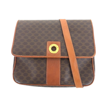 CELINE Shoulder Bag PVC, Leather Brown Gold Metal Shoulder Bag pochette Macadam Circle Logo Women