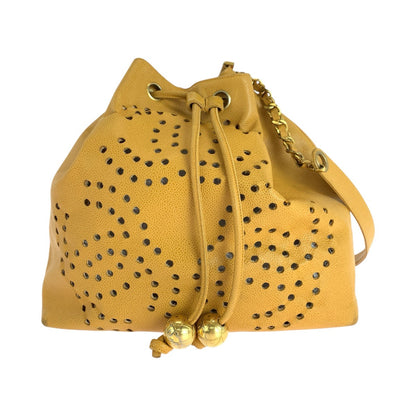 CHANEL Shoulder Bag Caviar skin Yellow Gold Metal Drawstring Shoulder Bag punching Triple COCO Mark Women