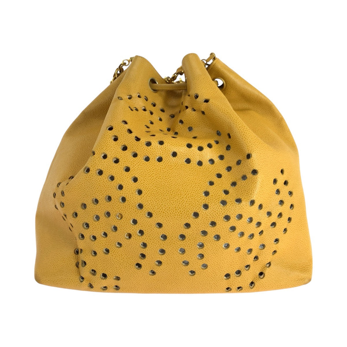 CHANEL Shoulder Bag Caviar skin Yellow Gold Metal Drawstring Shoulder Bag punching Triple COCO Mark Women