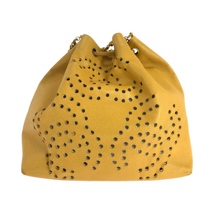 CHANEL Shoulder Bag Caviar skin Yellow Gold Metal Drawstring Shoulder Bag punching Triple COCO Mark Women