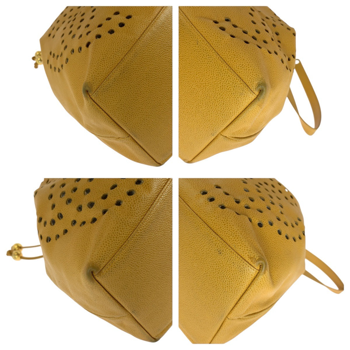 CHANEL Shoulder Bag Caviar skin Yellow Gold Metal Drawstring Shoulder Bag punching Triple COCO Mark Women