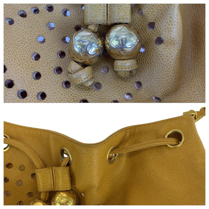 CHANEL Shoulder Bag Caviar skin Yellow Gold Metal Drawstring Shoulder Bag punching Triple COCO Mark Women