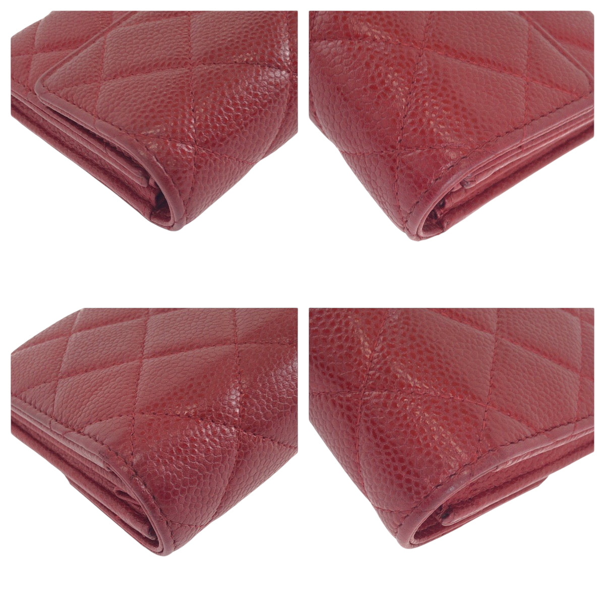 CHANEL Long Wallet Purse Caviar skin Red Silver Metal Long Wallet Purse Matrasse COCO Mark Women
