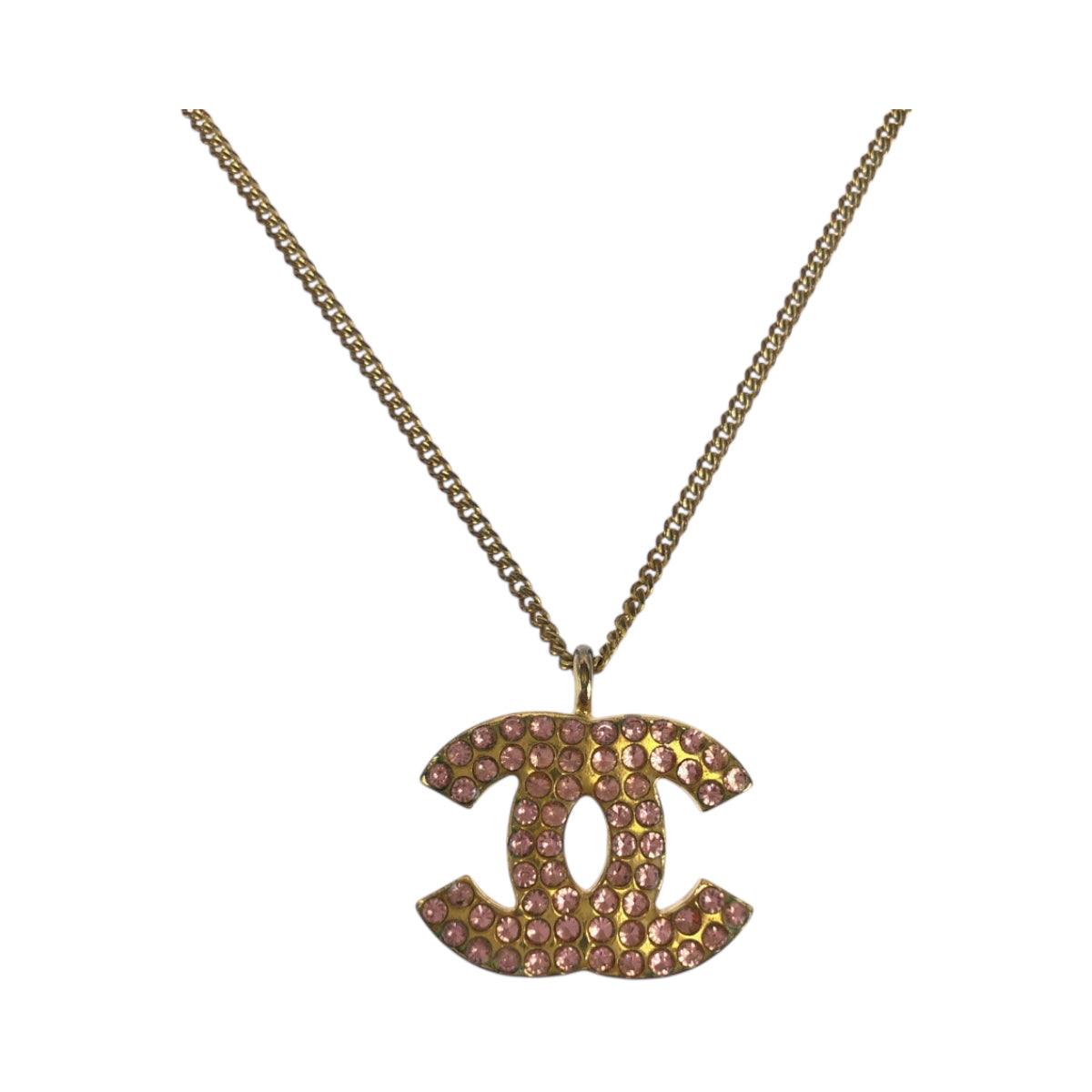 CHANEL Necklace plating Gold pink COCO Mark rhinestone Women