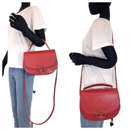 CHANEL Shoulder Bag leather Red Gold Metal Coco Curve Matelasse COCO Mark