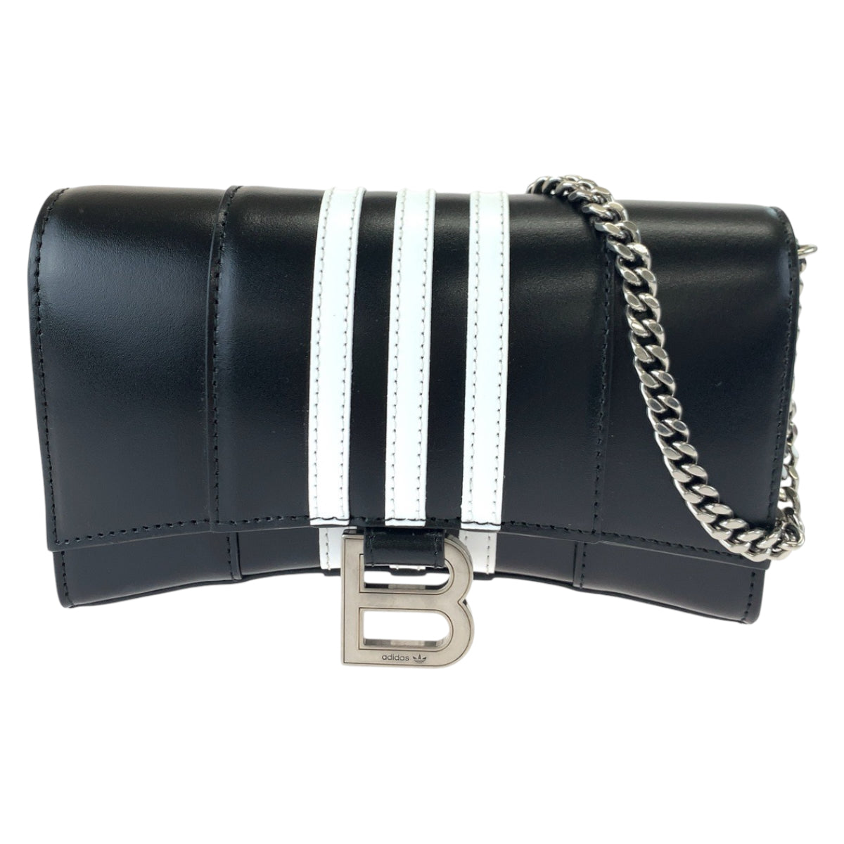 BALENCIAGA Long Wallet Purse 2304BLSJJ BAL3145 leather Black White Chain wallet Shoulder Bag Adidas collaboration Hourglass Hourglass Wallet On Chain Women