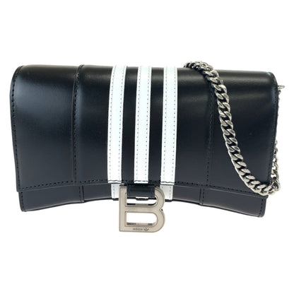 BALENCIAGA Long Wallet Purse 2304BLSJJ BAL3145 leather Black White Chain wallet Shoulder Bag Adidas collaboration Hourglass Hourglass Wallet On Chain Women