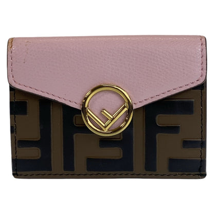 FENDI Tri-fold wallet leather Brown Folding wallet Compact wallet ZUCCA F IS FENDI Women