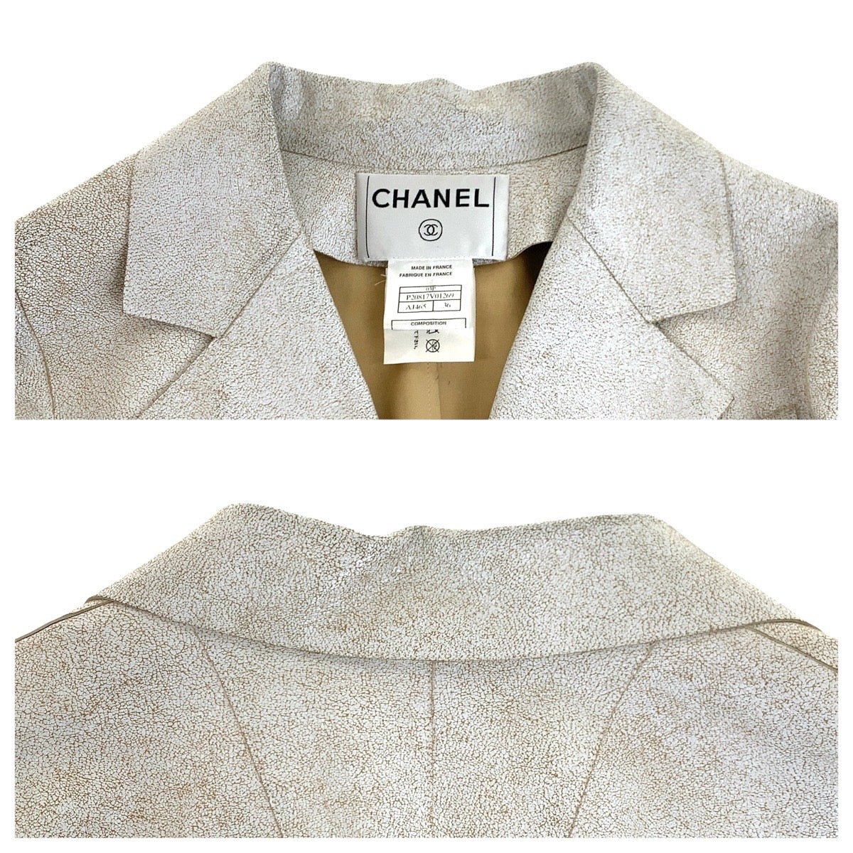 CHANEL tailored jacket lambskin Ivory leather jacket tailored jacket COCO Mark Women 36