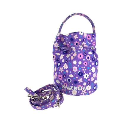 BALENCIAGA Shoulder Bag 656682 Ikat nylon canvas Purple Multicolor SilverMetal Shoulder Bag Handbag 2way Drawstring Bucket Bag Flower Pu Women