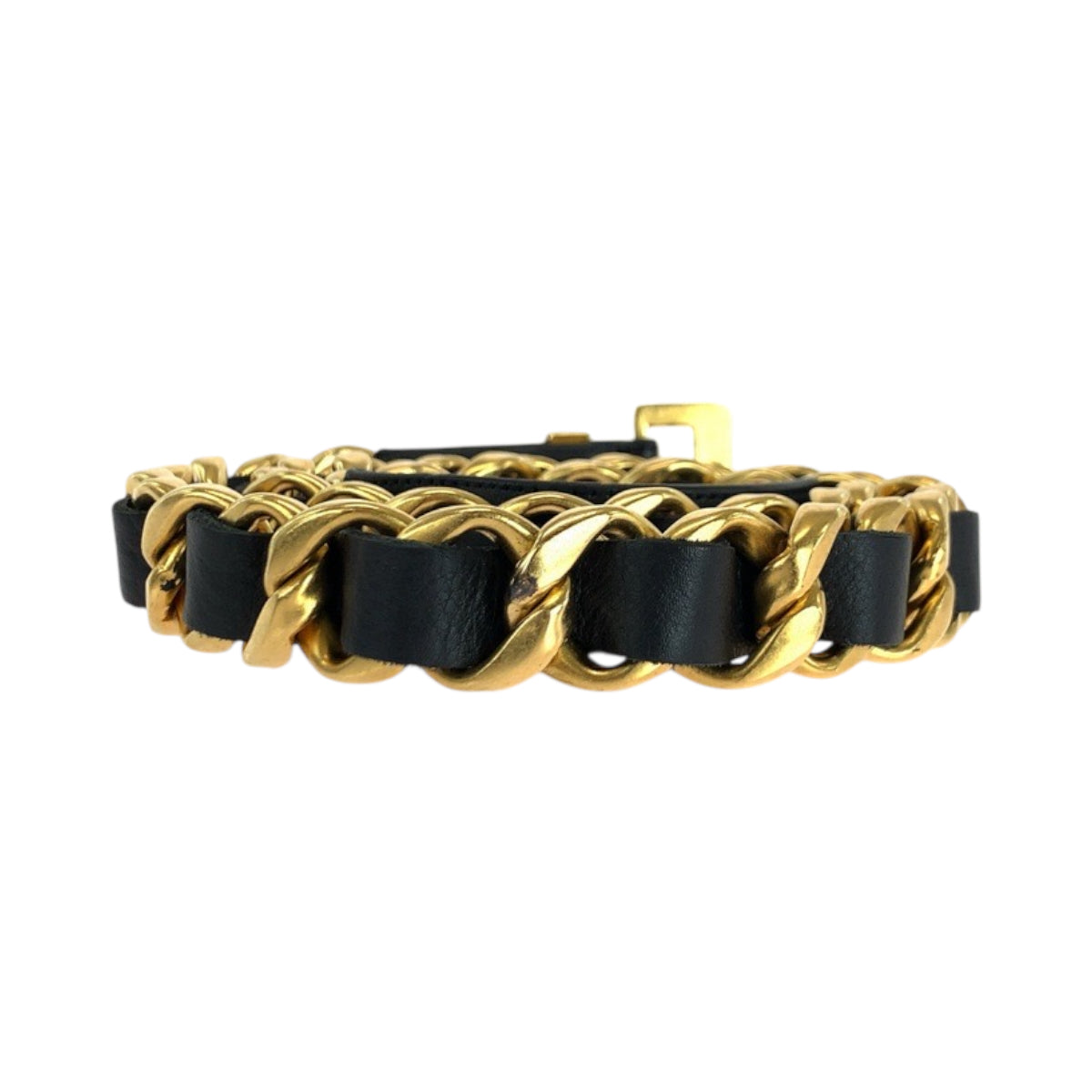 CHANEL belt leather black Chain belt Women 30