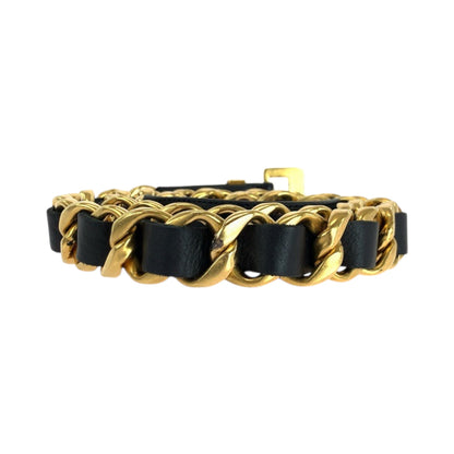 CHANEL belt leather black Chain belt Women 30