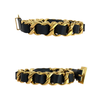 CHANEL belt leather black Chain belt Women 30