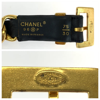 CHANEL belt leather black Chain belt Women 30