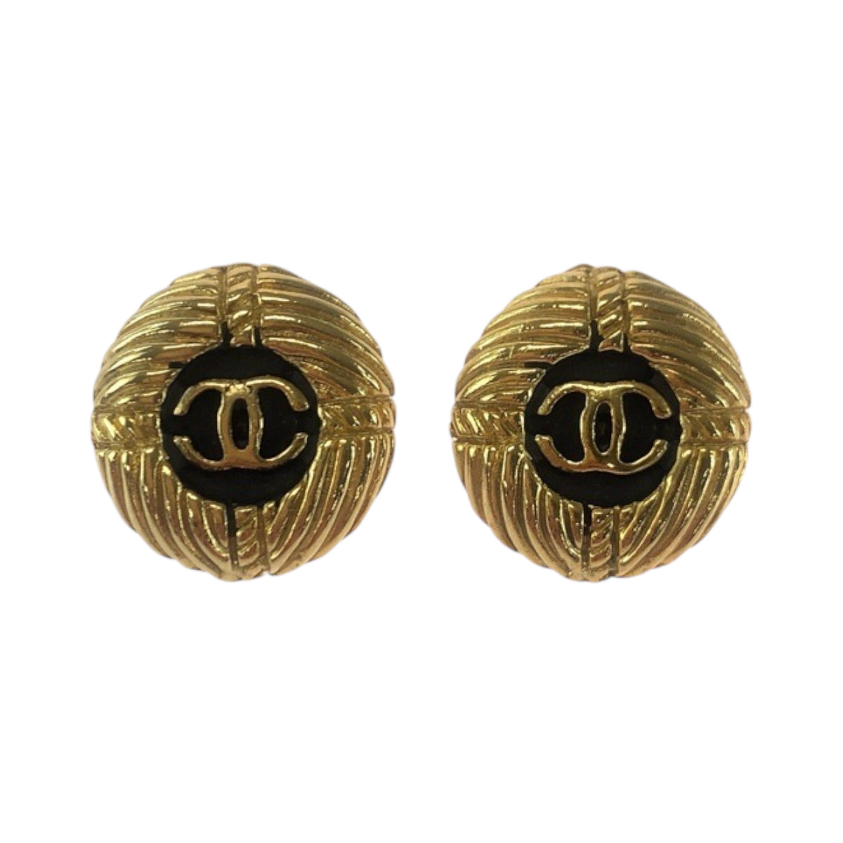 CHANEL Pierce plating Gold Black GoldMetal COCO Mark Women