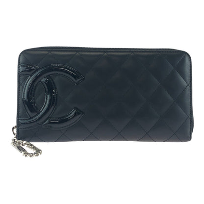 CHANEL Long Wallet Purse Leather, Patent Leather Black Silver Metal Long Wallet Purse Cambon line COCO Mark Women