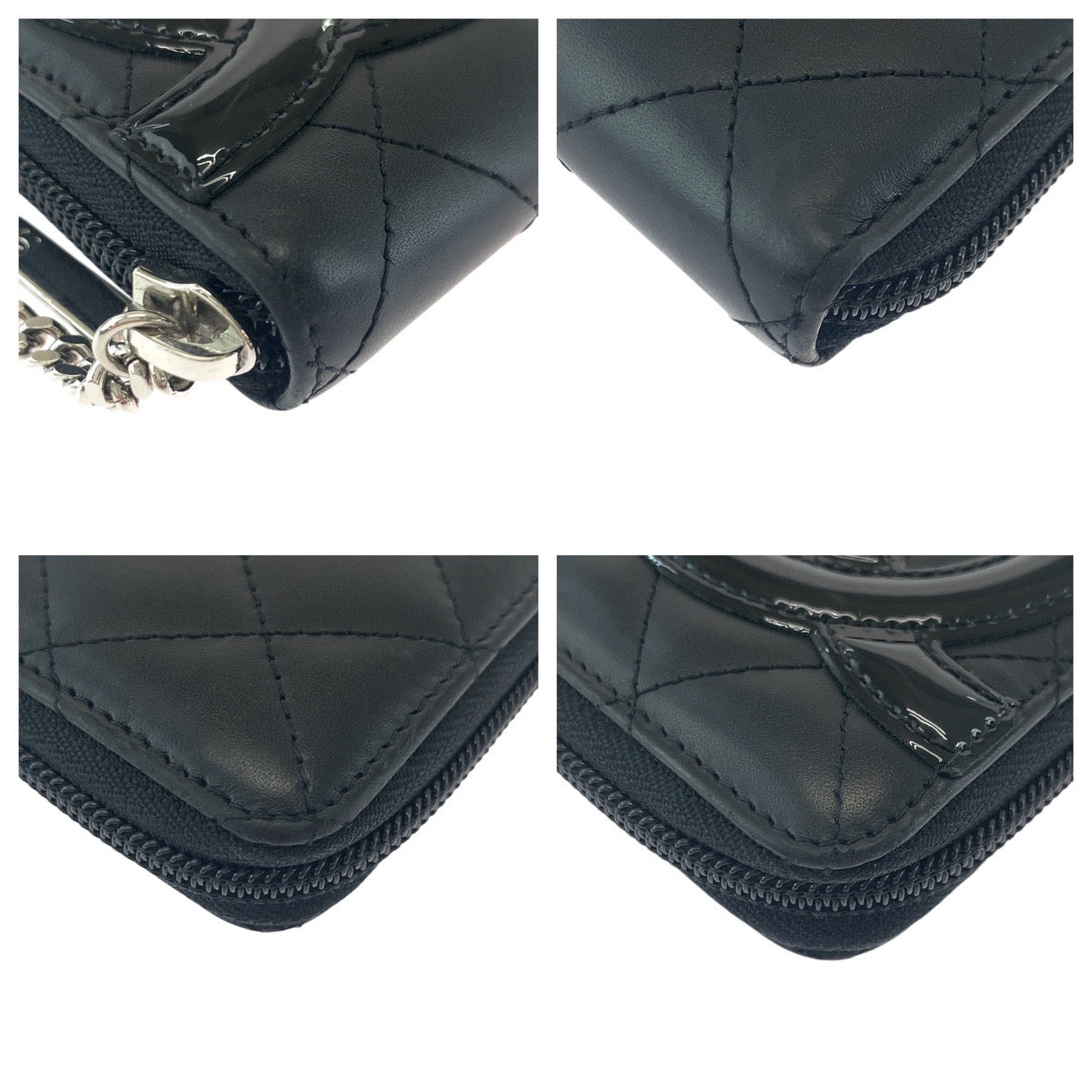 CHANEL Long Wallet Purse Leather, Patent Leather Black Silver Metal Long Wallet Purse Cambon line COCO Mark Women