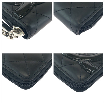 CHANEL Long Wallet Purse Leather, Patent Leather Black Silver Metal Long Wallet Purse Cambon line COCO Mark Women