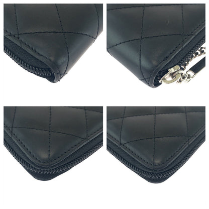 CHANEL Long Wallet Purse Leather, Patent Leather Black Silver Metal Long Wallet Purse Cambon line COCO Mark Women